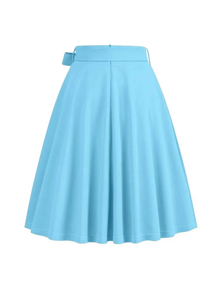Women Retro Vintage Midi Long Skirt Solid Elegant Faldas High Waist A Line 50s Swing Skirts