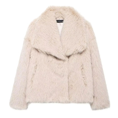 HH 2025 Winter Coats For Women Fashion New Faux Fur Long Sleeves Loose Coat Female Versatile High Street Women's Cardigan