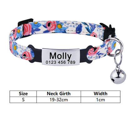 Personalized Nylon  Flowers Summer Cat Collar Id Name Tag Collar Pet Products Small Fast Breakaway Unisex Kitten Supplies