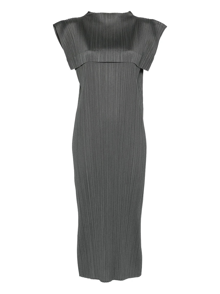 Miyake Pleated High Neck Sleeveless Midi Dress