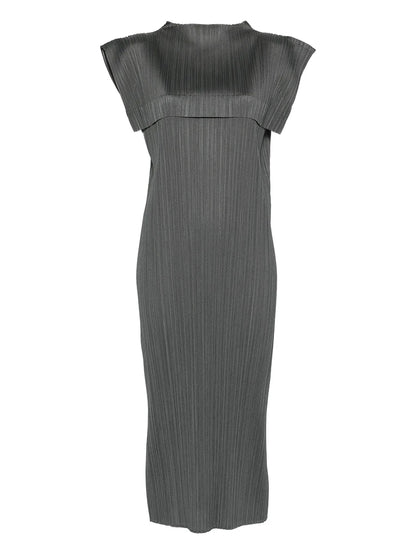 Miyake Pleated High Neck Sleeveless Midi Dress