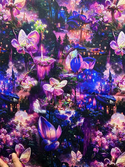 Cotton Fabric Digital Printing HD Fairy Tale Dream House Elf for DIY Handmade Sewing Clothes Bags Dresses by Half Meter