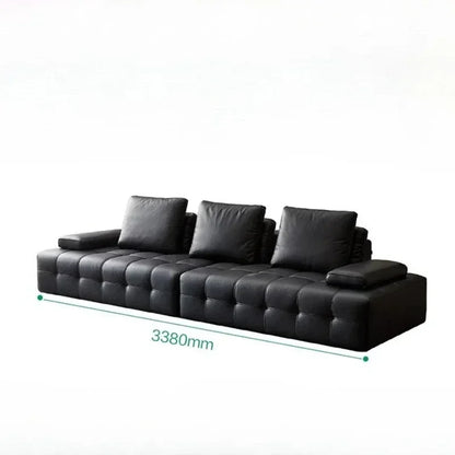 Modern Luxury 3seats Italian Minimalist Living Room Furniture Retro Lawrence Big Black Cow Leather Sofa L Shaped Lazy Minimalist