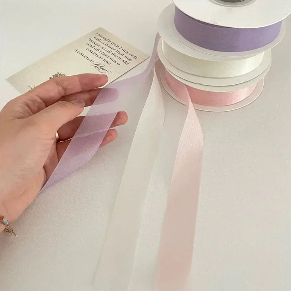 Beautiful Translucent Chiffon Ribbons 2.5cm Width DIY Handicraft Bowknot Festival Gift Box Packing Ribbons
