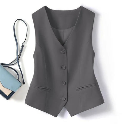 Single Breasted V-neck Short Slim Fitting Vest For Women In Spring And Autumn, Can Be Worn Externally Or Internally