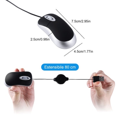 Computer Mouse Wired Small Hand Retractable USB Cable Gaming Mice Purple