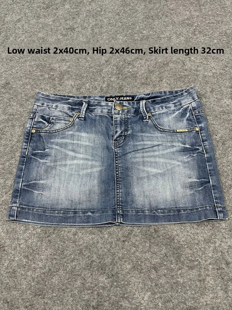 Sexy American Vintage Low Waist Denim  Skirt for Students Z4 Antiquing Y2K Trendy ort Skirt with Handmade Ripped And Fo...