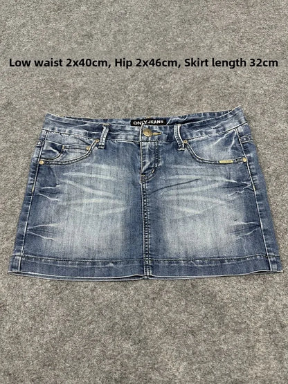 Sexy American Vintage Low Waist Denim  Skirt for Students Z4 Antiquing Y2K Trendy ort Skirt with Handmade Ripped And Fo...