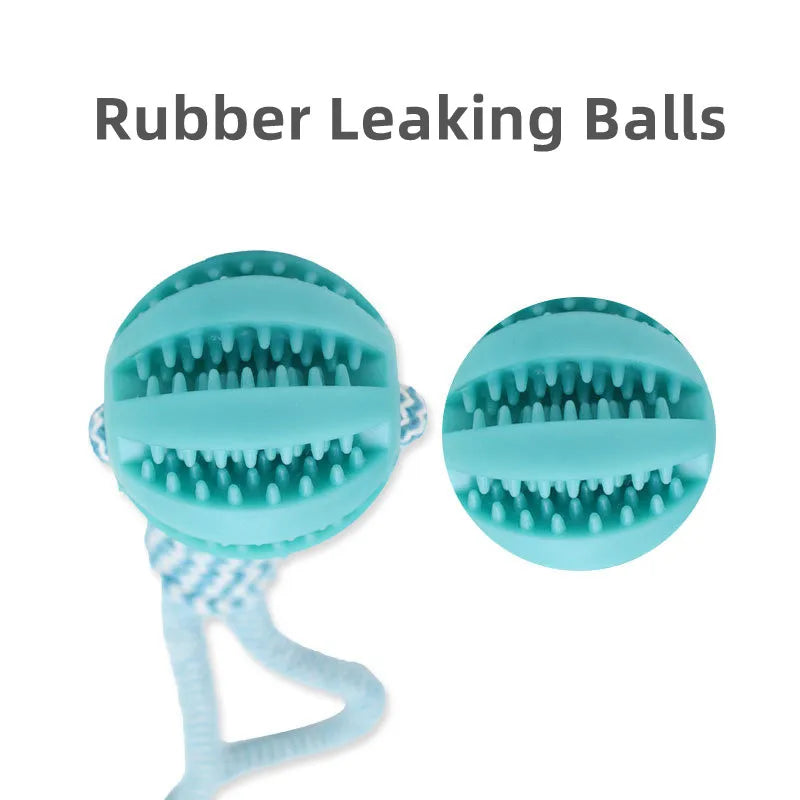 Pet Tooth Cleaning Chewing IQ Treat Ball Food Dispensing Bite Chew Knot Training Tugging Playing Rubber Rope Dog Ball Toys
