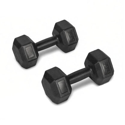 Hex dumbbells, a pair of two dumbbells, weighing 2kg, 5kg, 7.5kg, and 10kg, suitable for strength training and gym workouts