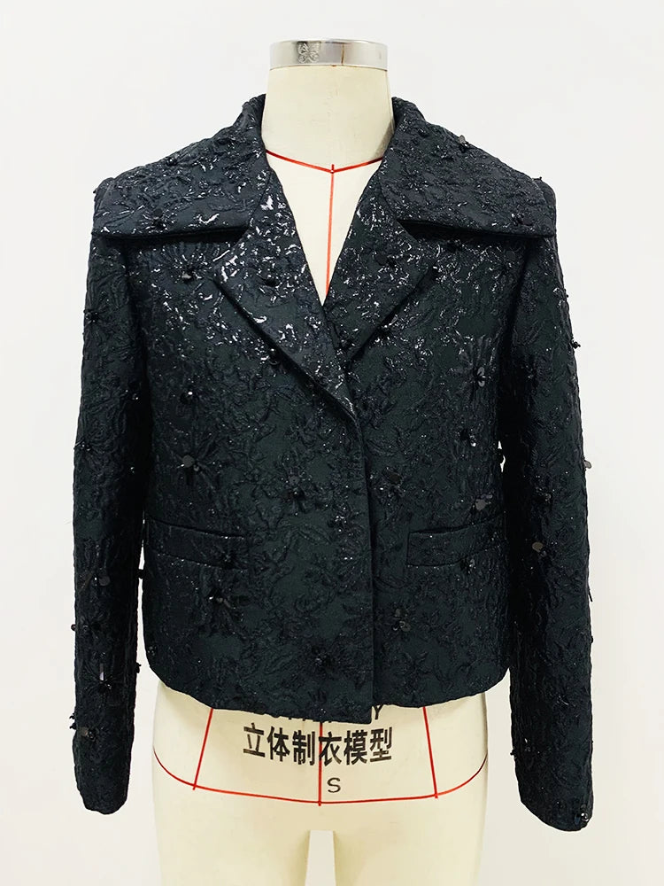 HIGH STREET Newest 2026 Runway Designer Jacket Women's Beaded Floral Jacquard Trimmed Jacket