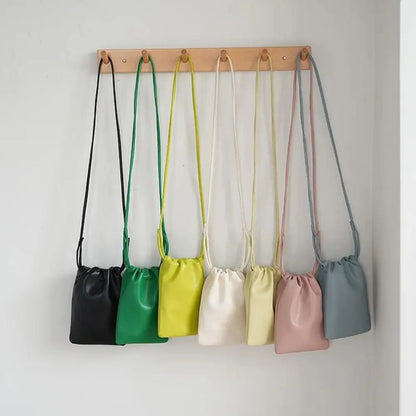 New Pu Leather Women Handbags Large Capacity Candy Color Crossbody Bags Solid Flap Mini Bucket Bag