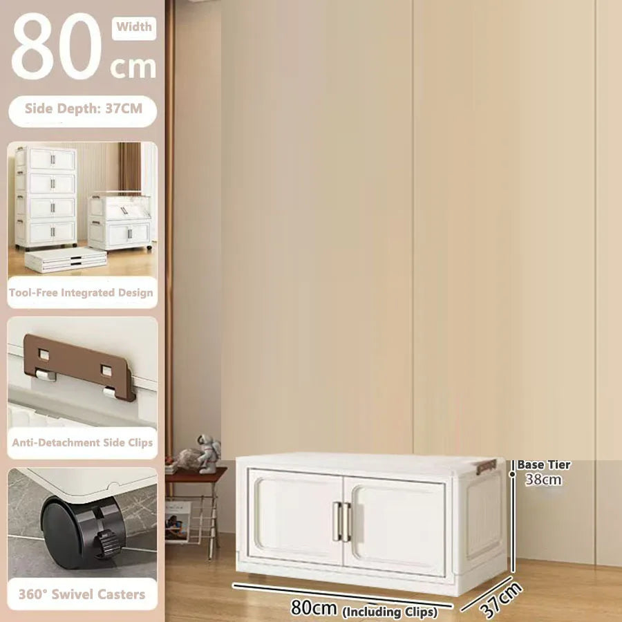 Folding Storage Cabinet with Drawers Home Organization Kitchen Bathroom Bedroom Multi-Functional Compact Closet Space Saver