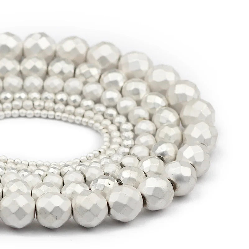 BTFBES 2-10mm Silver Color Round Beads Natural Stone Hematite Gem Non-magnetic Loose Ball For Jewelry Bracelet Necklace DIY 15''