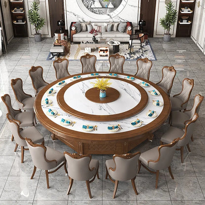 20 Seater Hotel Dining Table Electric Large Round Table Commercial Banquet Solid Wood Dinner Table