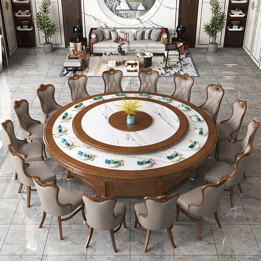 20 Seater Hotel Dining Table Electric Large Round Table Commercial Banquet Solid Wood Dinner Table