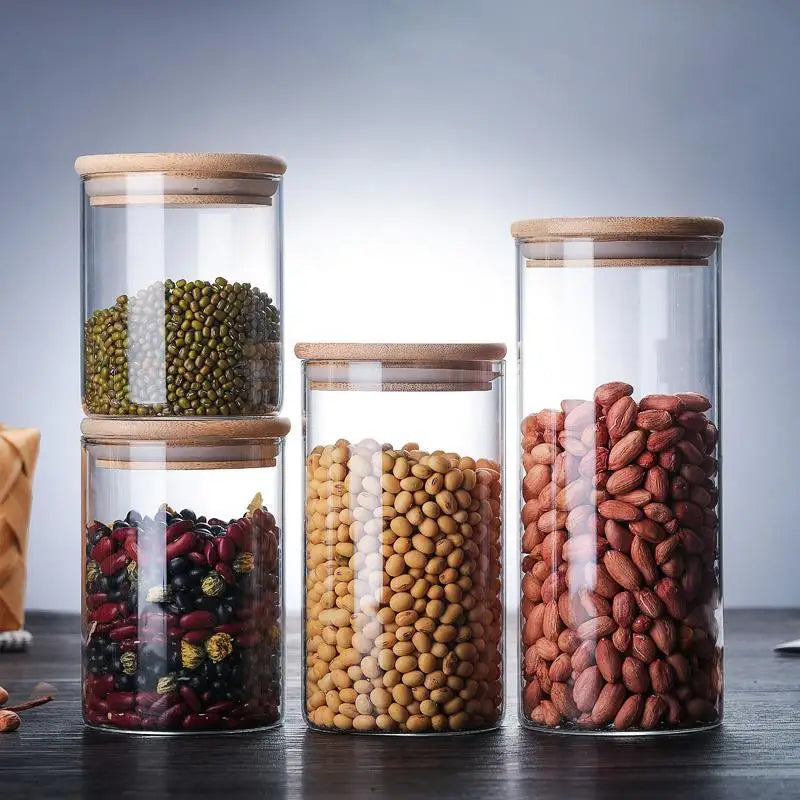 Glass Containers Food Glass Jars and Lids Glass Jar with Lid Kitchen Storage Box Organization Containers Bottle Spice Boats Tea