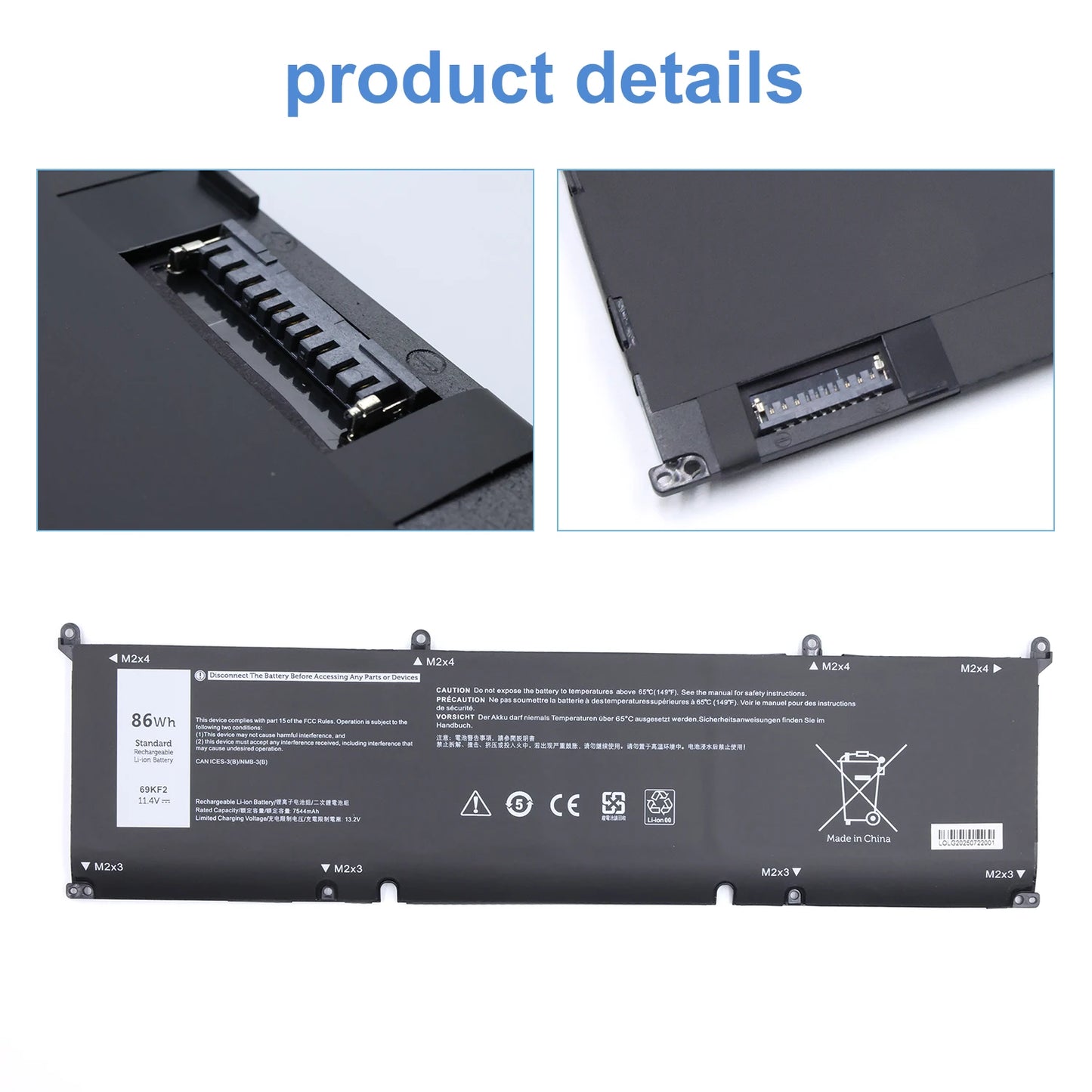 Factory Outlet 69KF2 Battery for DELL XPS 15 9500 9510 9520 9530 Precision 5550 5560G15 5511 5520 5515 5521 G7 15 7500 P91F P87F