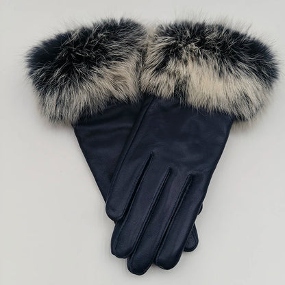 2025 Women Winter Warm Genuine Sheep Leather Glove With Real Fur Trimming Female Warm Real Leather Fur High Quality Mittens