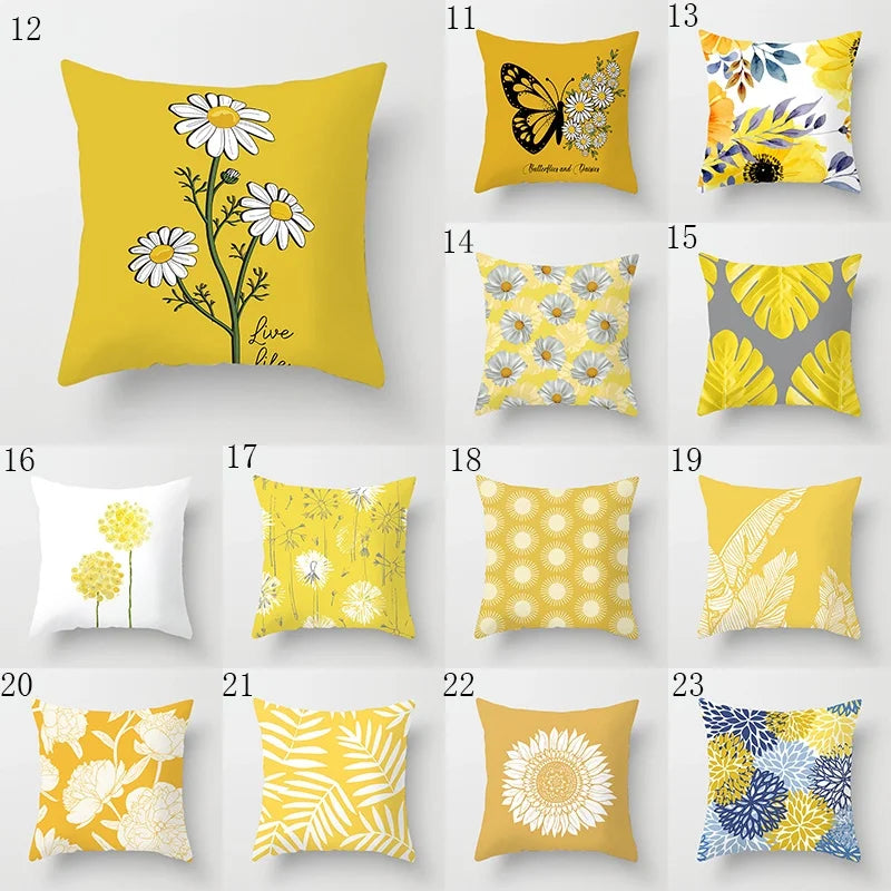 Modern Simple Yellow Flower Pillowcase Home Sofa  Lumbar   Cushion  Pillow