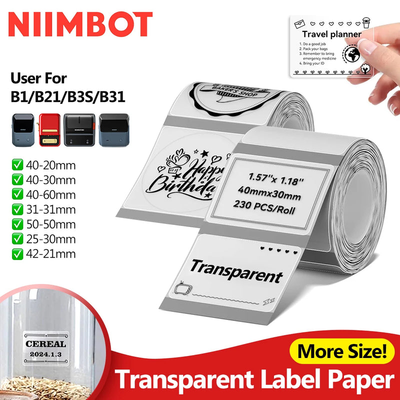 Niimbot Clear Sticker Thermal Paper Transparent Self-Adhesive for B1 B21 Label Maker Round Flower Pattern Waterproof Single Roll