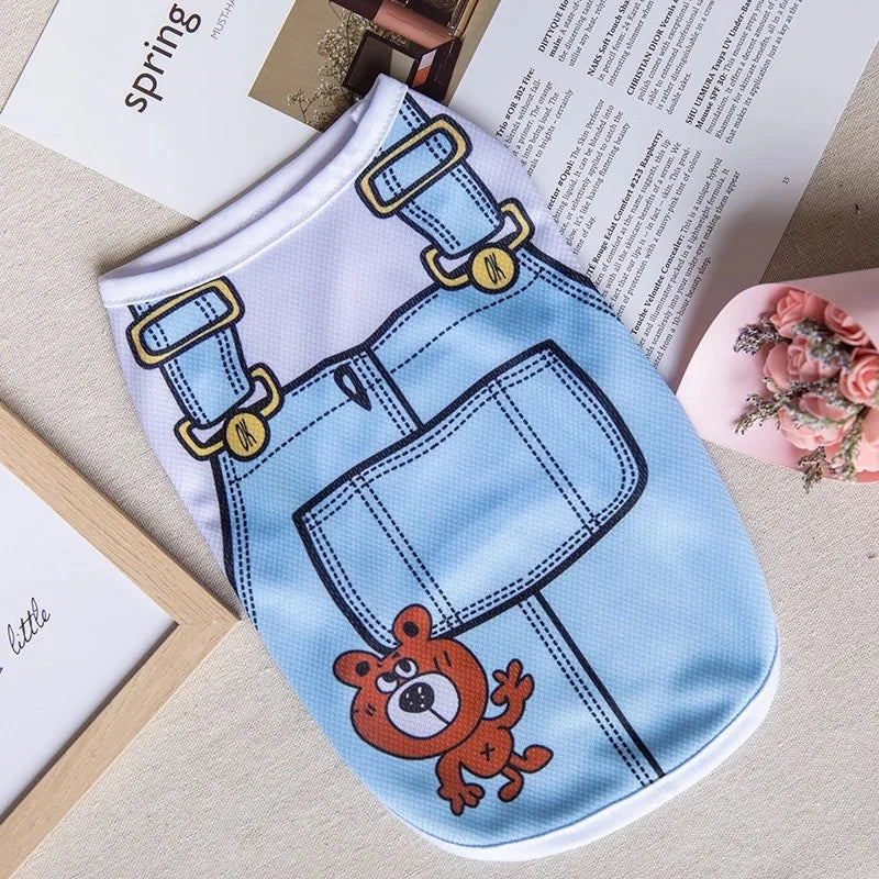 Cartoon Print Pet Clothes for Small Dogs Summer Quick Drying Kitten T Shirt Non Wrinkle Yorkshire Vest  Colorfast Pet Clothing