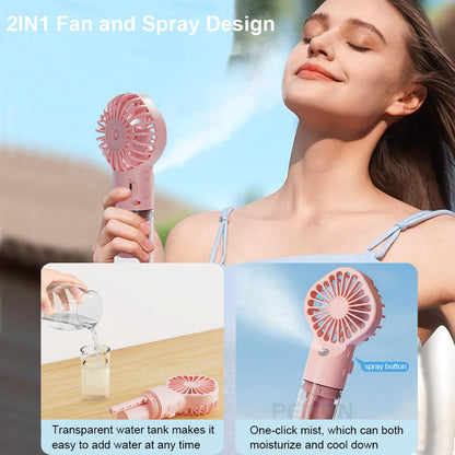 Portable Water Mist Fan Mini Handheld Spray Fan USB Rechargeable Humidifier Fan 4 Speeds Powerful Wind Outdoor Personal Hand Fan