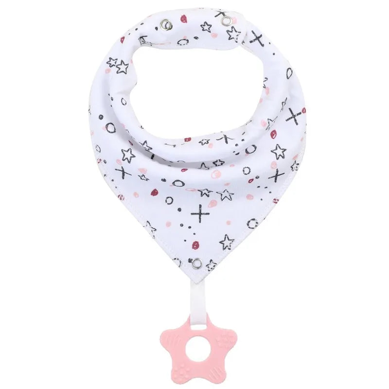 Baby cotton feeding bibs: Multi-functional triangular drool pads with teething toy—skin-friendly,anti-spitup,keeps clothes clean