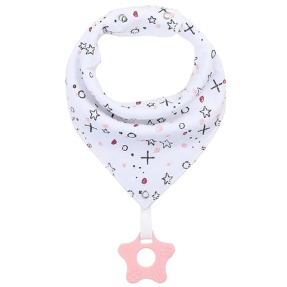 Baby cotton feeding bibs: Multi-functional triangular drool pads with teething toy—skin-friendly,anti-spitup,keeps clothes clean