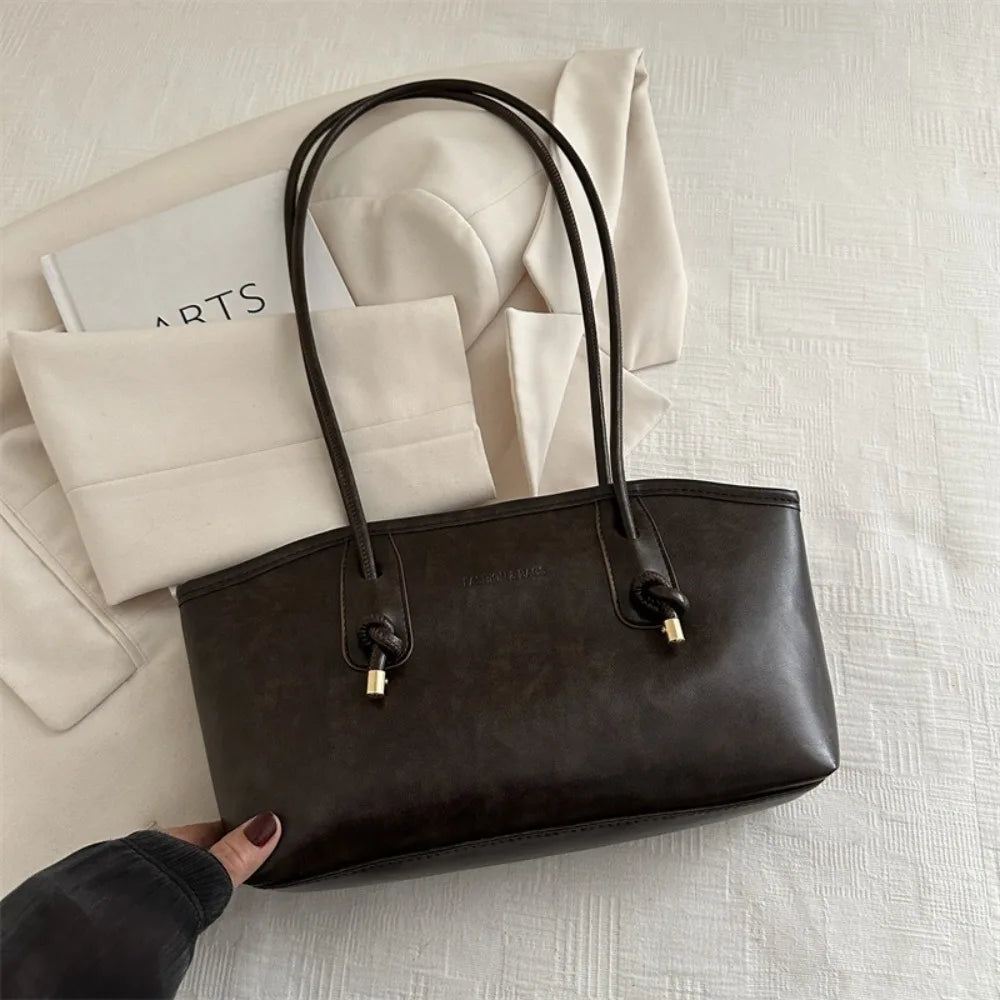 Y2K Fashion New Large Capacity Work Shoulder Bag Solid Color Simple Lady Handbags PU Leather Tote Bag Women Female
