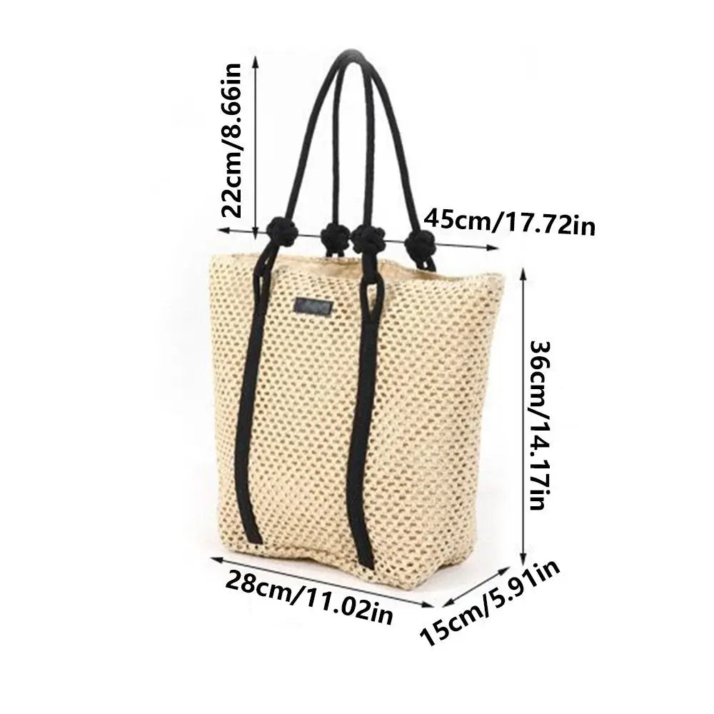 Handmade Straw Woven Bags Large Capacity Zipper Closure Shopping Tote Bag Top-Handle Portable Beach Handbags Travel