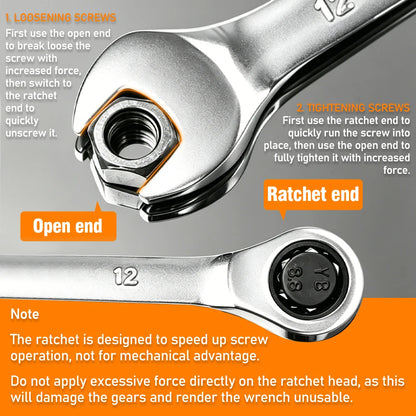 72-tooth ratchet wrench, 6-17mm adjustable range, reversible dual-head open-end wrench, perfect for auto and bicycle maintenance