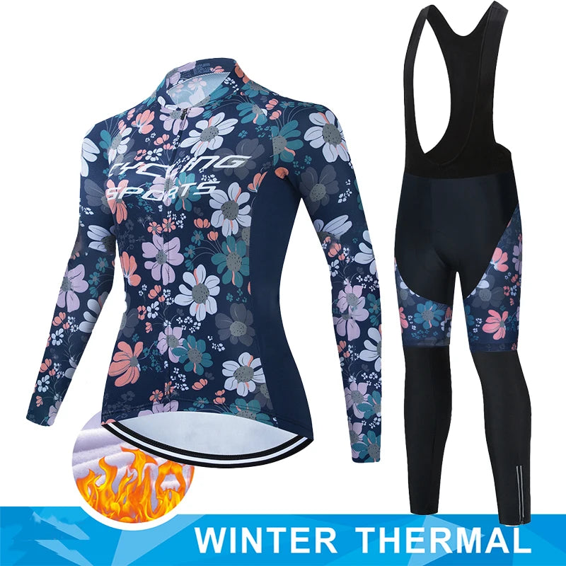 Women Winter Thermal Fleece Clothes 2026 Cycling Uniform Cycle Jersey Clothing Jerseys Pants Gel Bib MTB Jacket Suit Bike Outfit