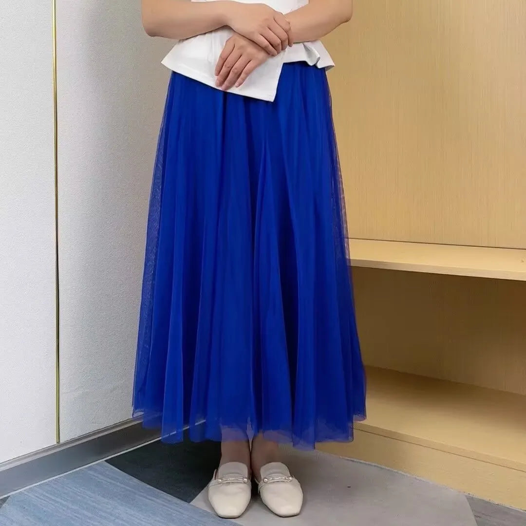 19 Colors 720 Degree Women's Spring Summer New Solid Long Skirt Big Swing Mesh Skirt A-line Dance Skirt