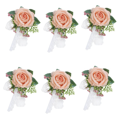 Girls Bridesmaid Wrist Corsage Bridal Prom Party Flannelette Rose Lace Bracelet Fabric Hand Flowers Wedding Accessories