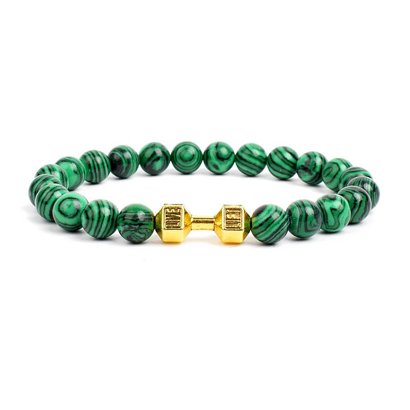 Dumbbells For Men Beads Bracelet Natural Black Volcanic Lava Stone Energy Barbell Fashion Bracelets Bangles Handmade Jewelry