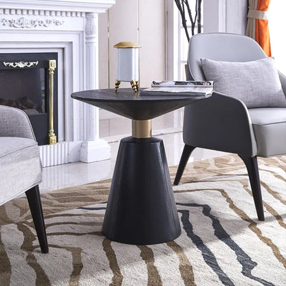 Modern Black Coffee Tea Table Solid Wood Round Sofa Side Table for Office Hotel Reception Furniture