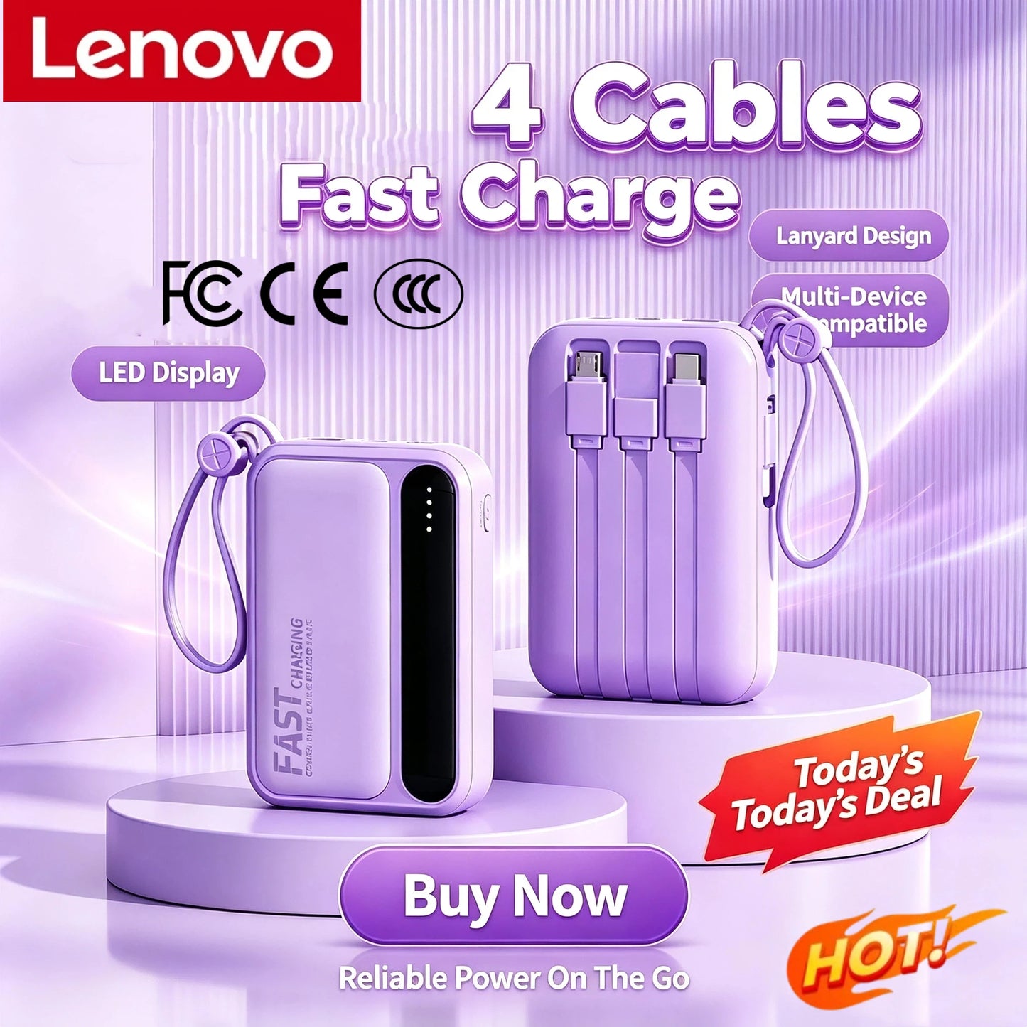 Lenovo 30000mAh Power Bank BuiIt in 4 Lines Super Fast Charging Large Capacity Portable External Battery for All Phones Android