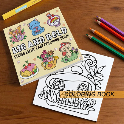BIG AND BOLD STRESS RELIEF EASY COLORING BOOK for Adults and Teens Mixed Coloring Paper Stress Relief Emotional Relief ﻿