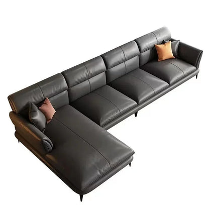 -luxury sofa set furniture leather L - shaped latex combination leather living room sofas