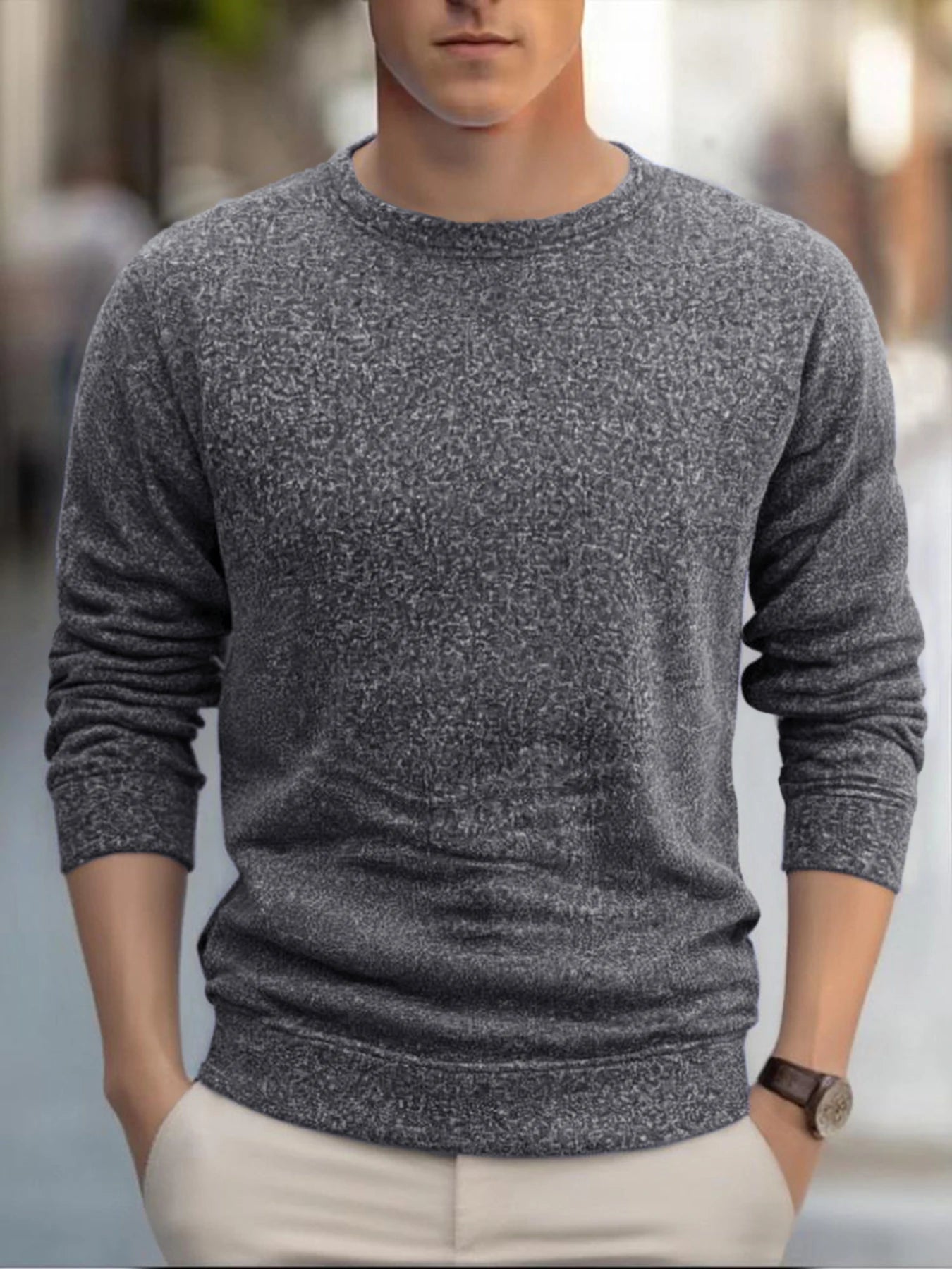 Men's Pullover Solid Color Warm Sweaters Fashion Crewneck Hoody Casual Loose Sweatshirt Oversize Street Sportswear Men Clothes