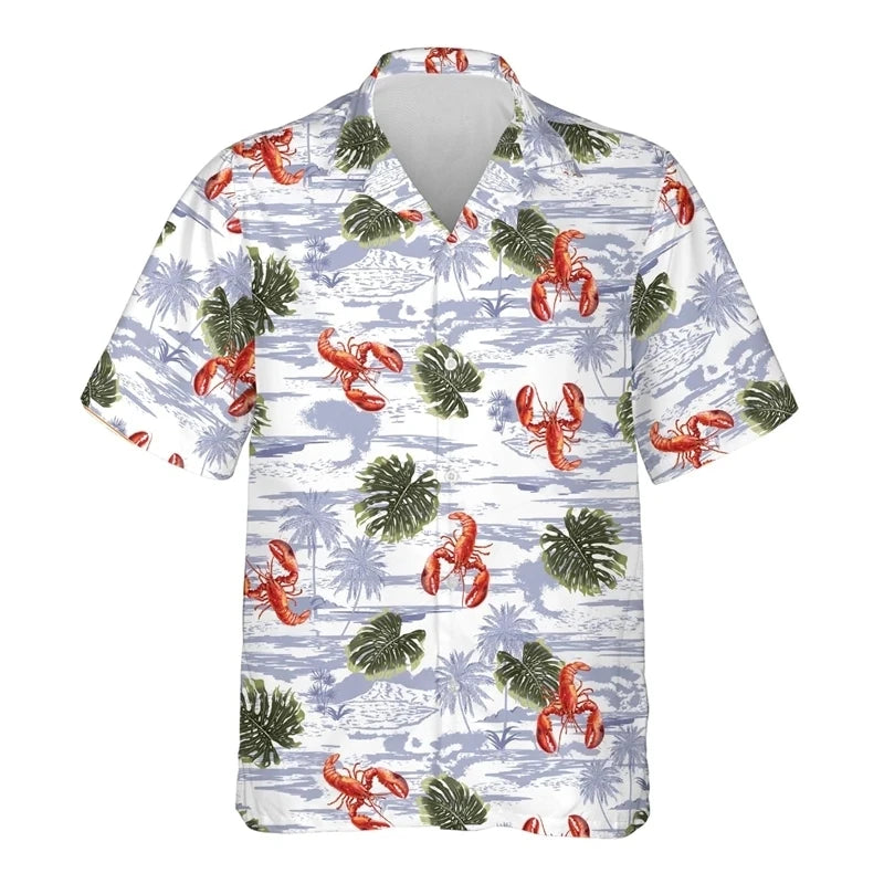 Hawaiian Flower Social Shirt 3d Print Boston Lobster Fashion Short Summer Casual Vintage Harajuku Cadiz Camisas Casuais Blouse