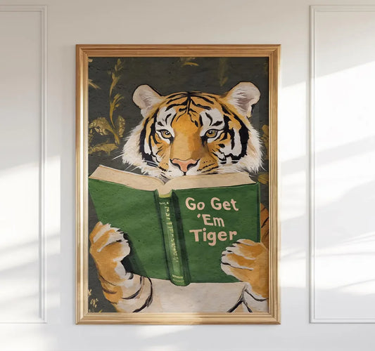 Humorous Bookworm Wall Art Decor for Library Office Study - Unique Theme Home Decorative Painting