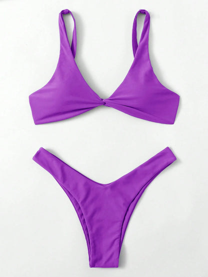 Simple Solid Bathing Suit Women Sexy Triangle Bandage Micro Bikini Swimsuit 2025 New Summer Beach Bathing Suit Two Piece Female