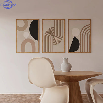 3pcs Modern Minimalist Abstract Lines Canvas Art, Beige Geometric Wall Paintings, Boho Chic Home Decor for Living Room, Bedroo