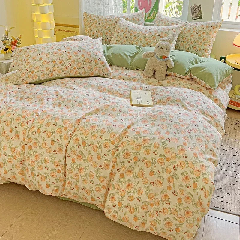 4pcs/set Bedding Set Simplicity Style Twin Queen Size Duvet Cover Flat Sheet Pillowcase Kids Adult Comforter Sets Home Textile