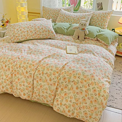 4pcs/set Bedding Set Simplicity Style Twin Queen Size Duvet Cover Flat Sheet Pillowcase Kids Adult Comforter Sets Home Textile