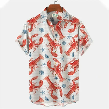 Hawaiian Flower Social Shirt 3d Print Boston Lobster Fashion Short Summer Casual Vintage Harajuku Cadiz Camisas Casuais Blouse