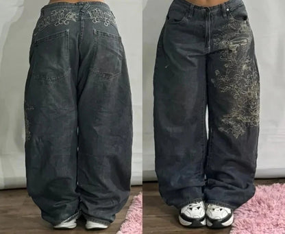 American New Fashion Old Washed Loose Jeans Women Y2K Hip Hop Harajuku Casual Joker Gothic High-waisted Wide-leg Trousers