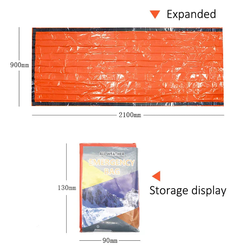 Sack for Camping, Hiking, Outdoor Adventures; Waterproof Mylar Sleeping Bag; Reusable Thermal Emergency Survival Gear.